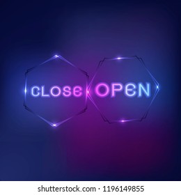 Neon banner open close useful element, stock vector