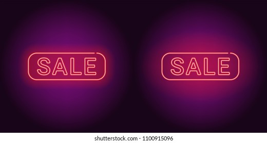 Neon banner of red Sale badge. Vector illustration of red Neon Sale Offer consisting of neon outlines and rectangular frame, with backlight on the dark background