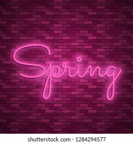 Neon banner spring. Stock vector. Poster for a spring party.