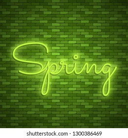 Neon banner spring. Stock vector. Poster for a spring party.