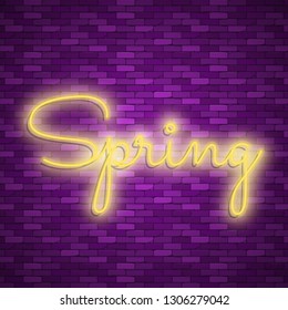 Neon banner spring. Stock vector. Poster for a spring party.