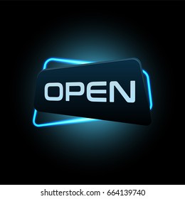 Neon banner with the word open, vector illustration