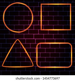neon banners, set ,vector, brick wall background night glowing advertisement
