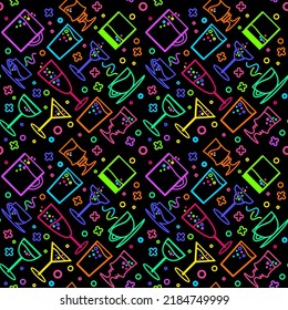 Neon bar beverage menu seamless pattern vector