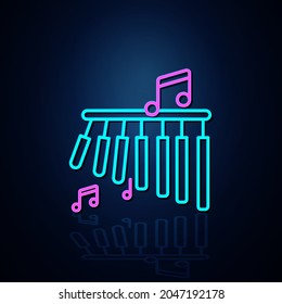 Neon bar chimes and musical notes icon turned on. Neon line icon. Entertainment and karaoke music icon. neon icon.