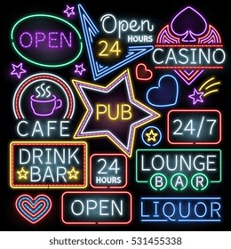 Neon bar illumination vector signs