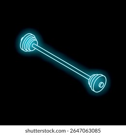 Barbell de néon simbolizando treinamento de força, musculação e exercícios de ginástica, brilhando em um fundo escuro