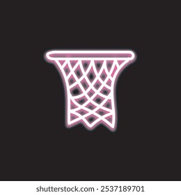 neon basketball hoop isolated on black background. Basketball hoop icon with glowing neon lines. Vector illustration.