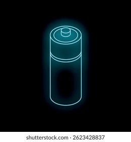 Neon battery glowing on dark background, symbolizing energy, power, and electricity