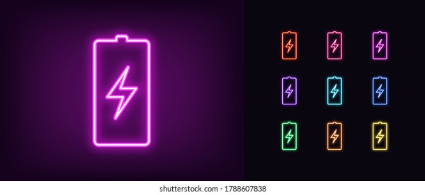 Neon Battery Icon Neon Charge Battery Stock Vector (Royalty Free ...