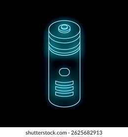 Neon battery icon glowing blue against a black background