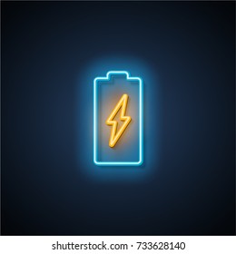 Neon Battery Icon. Vector Illustration.