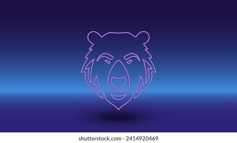 Neon bear head symbol on a gradient blue background. The isolated symbol is located in the bottom center. Gradient blue with light blue skyline