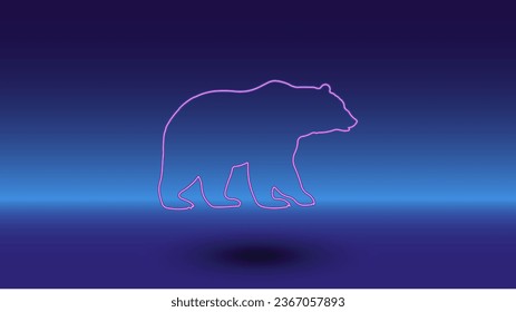 Neon bear symbol on a gradient blue background. The isolated symbol is located in the bottom center. Gradient blue with light blue skyline