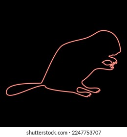 Neon beaver animal Rodent stand red color vector illustration image flat style light