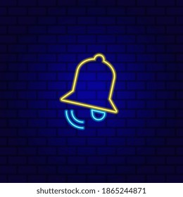 Neon bell isolated on brick wall background.
