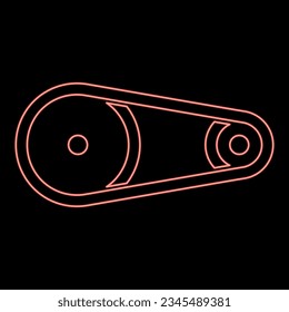 Neon belt transmission mechanism with two pulleys drive part automobile tension rollers engine spare auto repair wheels with rubber tape V-belt Automotive concept red color vector illustration image 
