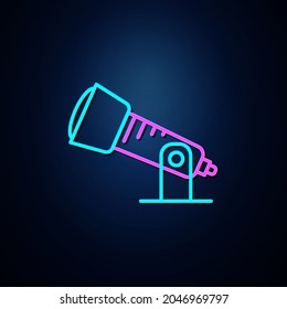 Neon big telescope looks clear. Neon line icon. Space related neon icon. neon space icon.