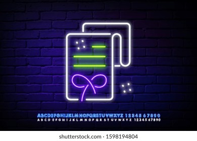 Neon Billing vector icon, invoice symbol. Payment terminal paper check. Bill. Sales receipt. Glowing sign with alphabet, numbers and symbols. Vector isolated illustration