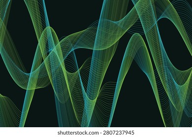 Neon bioluminescent waveform patterns in electric green and cyan abstract digitalart
