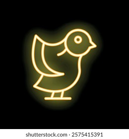 Neon bird icon is glowing yellow on a dark background