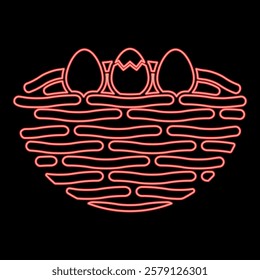 Neon bird's nest bird with egg red color vector illustration image flat style