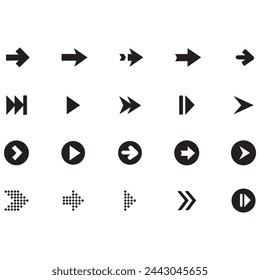 Neon black Arrow icons pack. isolated vector design on white background. Big collection of black signs and direction pointers in different styles. Beautiful arrows collection.