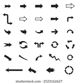 Neon black Arrow icons set. Arrows vector sing isolated on white background. Big vector set of black arrow symbol and direction pointers in different styles. Beautiful arrow vector collection.