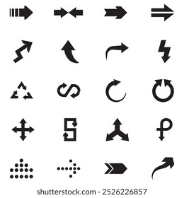 Neon black Arrow icons set. Arrows vector sing isolated on white background. Big vector set of black arrow symbol and direction pointers in different styles. Beautiful arrow vector collection.