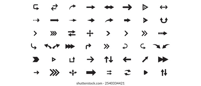 Neon black Arrow icons set. Arrows vector sing isolated on white background. Big vector set of black arrow symbol and direction pointers in different styles. Beautiful arrow vector collection.