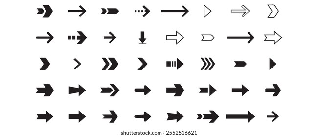 Neon black Arrow icons set. Arrows vector sing isolated on white background. Big vector set of black arrow symbol and direction pointers in different styles. Beautiful arrow vector collection.