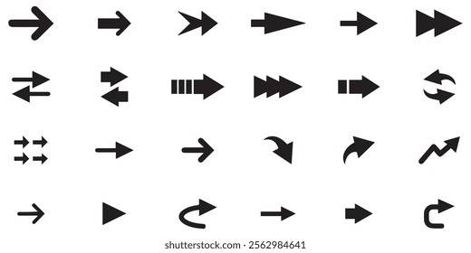 Neon black Arrow icons set. Arrows vector sing isolated on white background. Big vector set of black arrow symbol and direction pointers in different styles. Beautiful arrow vector collection.