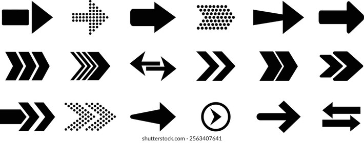 Neon black Arrow icons set. Arrows vector collection. Big vector set of black arrow symbol and direction pointers in different styles. Different arrow signs.