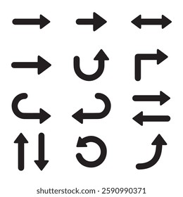 Neon black Arrow icons set. Arrows vector sing isolated on white background. Big vector set of black arrow symbol and direction pointers in different styles. Beautiful arrow vector collection.