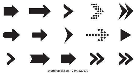 Neon black Arrow icons set. Arrows vector sing isolated on white background. Big vector set of black arrow symbol and direction pointers in different styles. Beautiful arrow vector collection.