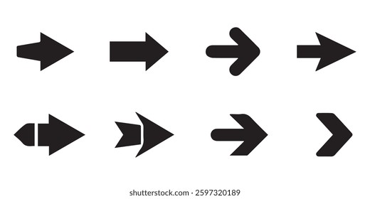 Neon black Arrow icons set. Arrows vector sing isolated on white background. Big vector set of black arrow symbol and direction pointers in different styles. Beautiful arrow vector collection.
