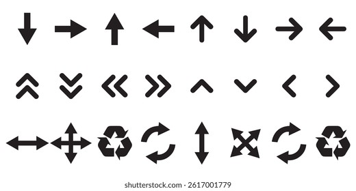 Neon black Arrow icons set. Arrows vector sing isolated on white background. Big vector set of black arrow symbol and direction pointers in different styles. Beautiful arrow vector collection.