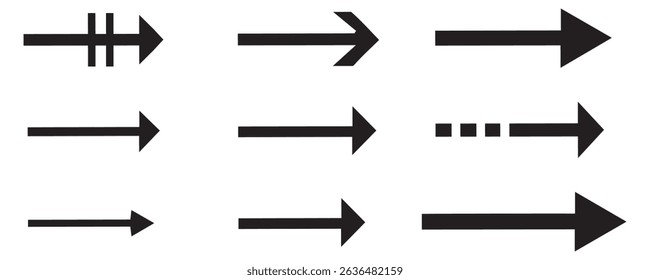Neon black Arrow icons set. Arrows vector sing isolated on white background. Big vector set of black arrow symbol and direction pointers in different styles. Beautiful arrow vector collection.