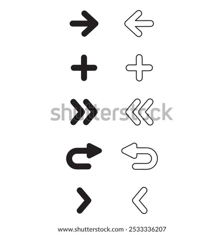 Neon black Arrow icons set. Arrows vector sing isolated on white background. Big vector set of black arrow symbol and direction pointers in different styles. Beautiful arrow vector collection.