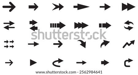 Neon black Arrow icons set. Arrows vector sing isolated on white background. Big vector set of black arrow symbol and direction pointers in different styles. Beautiful arrow vector collection.