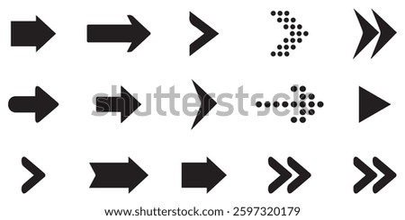 Neon black Arrow icons set. Arrows vector sing isolated on white background. Big vector set of black arrow symbol and direction pointers in different styles. Beautiful arrow vector collection.