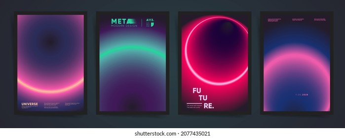 Neon black cool gradient cover template design set for poster  brochure  home decor    presentation  Abstract Smooth circular gradient fashion concept  Vector a4 aesthetics premium duotone layout 