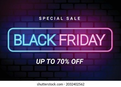 Neon black friday on dark brickwall background vector