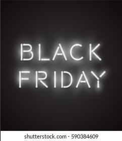 Neon black friday on deep gray background glowing for advertising, vector illustration