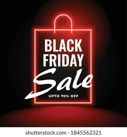 neon black friday sale background with shopping bag