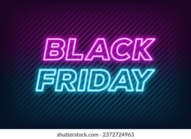 Neon Black Friday Sale, Banner-Design. Rahmenneon kursiv Text Schwarz Freitag auf strukturiertem Hintergrund. Violett blaue Textvorlage für Animation, digitale Werbung, Banner für soziale Medien. Vektorgrafik