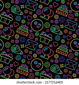 Neon Black Happy birthday event party seamless pattern vector