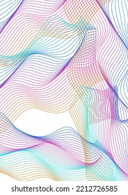 Neon Blend Background White Vector. Splash Template. Bright Curve Art. Line Flow Texture. Colorful Cycle Wave.