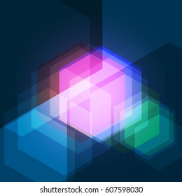 Neon blinding light abstract background. Modern dazzling wallpaper. High quality abstract vector illustration. Blue futuristic shine. 2018 trend concept. Fluorescent abstract energy. Template vector.