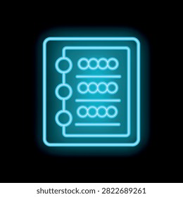 Neon blue abacus icon glowing in the dark, representing old fashioned calculation methods